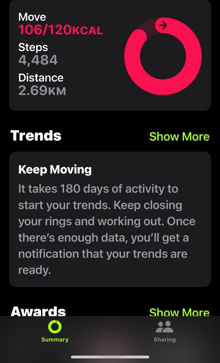 Apple Health summary showing 4,484 steps, after several months of consistent walking